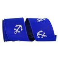 Reliant Ribbon 4 in. 10 Yards Anchors Embroidered Wired Edge Ribbon, Royal 92859W-050-10F